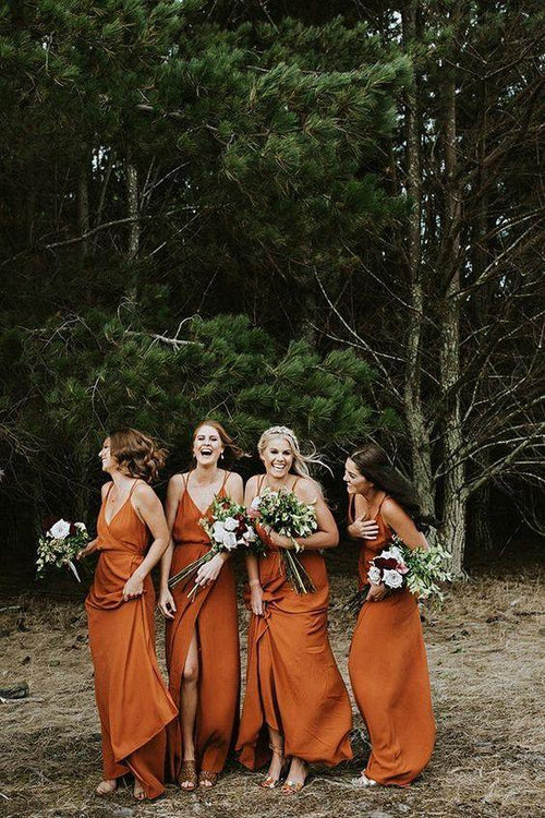 Charming Spaghetti Straps A-line Bridesmaid Dresses With Slit BD083