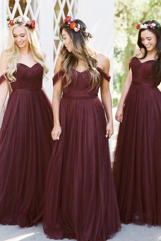 Vestidos de dama de honor burdeos Vestidos de dama de honor largos BD087
