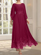 Vestido de gasa con encaje y lentejuelas para madre de la novia, corte A, escote ilusión, largo hasta los tobillos