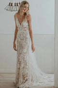 Vestido de novia rústico elegante con escote en V y encaje floral WD658