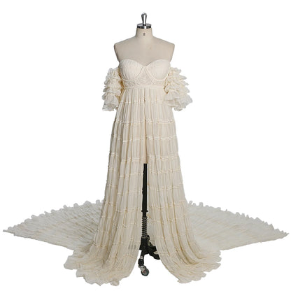Chiffon Corset Photoshoot Dress Bohemian Maternity Gown for Special Occasions Pregnancy Shooting Dress Sunnderly SY231033