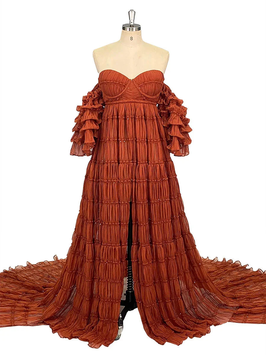 Chiffon Corset Photoshoot Dress Bohemian Maternity Gown for Special Occasions Pregnancy Shooting Dress Sunnderly SY231033