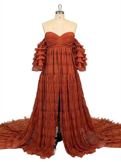 Chiffon Corset Photoshoot Dress Bohemian Maternity Gown for Special Occasions Pregnancy Shooting Dress Sunnderly SY231033