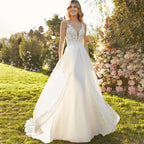 Chiffon Lace Bridal Dresses Deep V-Neck Wedding Gown A-Line Sleeveless robe de mariée bohème Buttons Backless Bride Custom Made-payinti