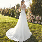 Chiffon Lace Bridal Dresses Deep V-Neck Wedding Gown A-Line Sleeveless robe de mariée bohème Buttons Backless Bride Custom Made-payinti