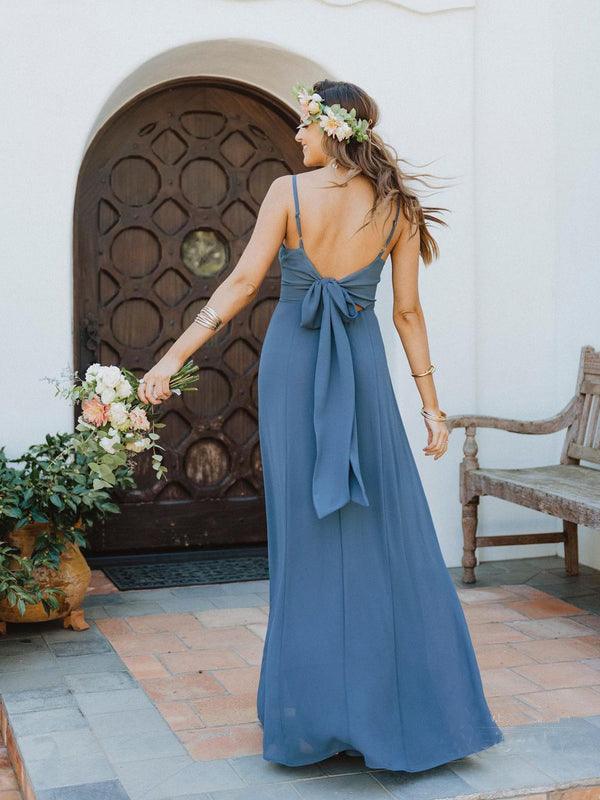 Vestidos de dama de honor de gasa con escote en A y tirantes finos BD093