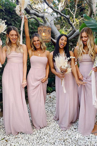Chiffon Spaghetti Straps Neckline A-line Bridesmaid Dresses  BD093