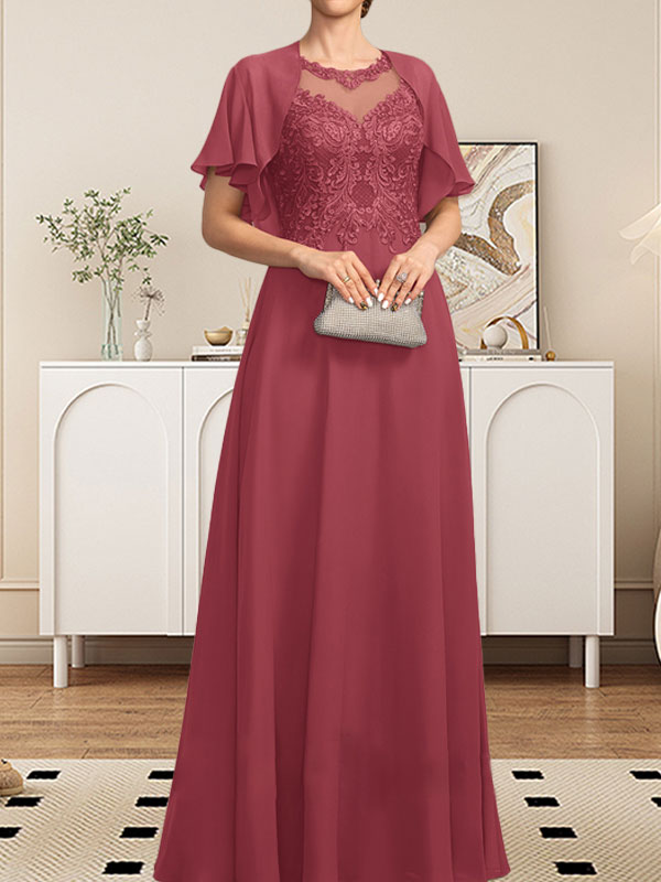 Vestido de gasa con encaje y lentejuelas para madre de la novia, corte A, escote ilusión, largo hasta el suelo