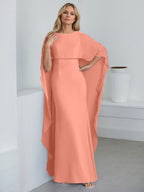 Vestido de gasa para madre de la novia, largo hasta el suelo, con escote redondo y volantes en cascada