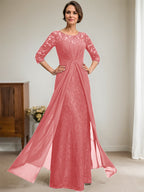 Vestido de gasa con encaje, ilusión, corte A, largo hasta el suelo, para madre de la novia, con volantes y cuentas