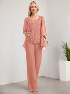 Vestido de madre de la novia de gasa con encaje, largo hasta el suelo, con lentejuelas y mono/pantalón separado