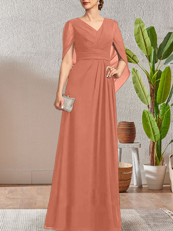 Vestido largo azul marino oscuro con escote en V y corte A para madre de la novia