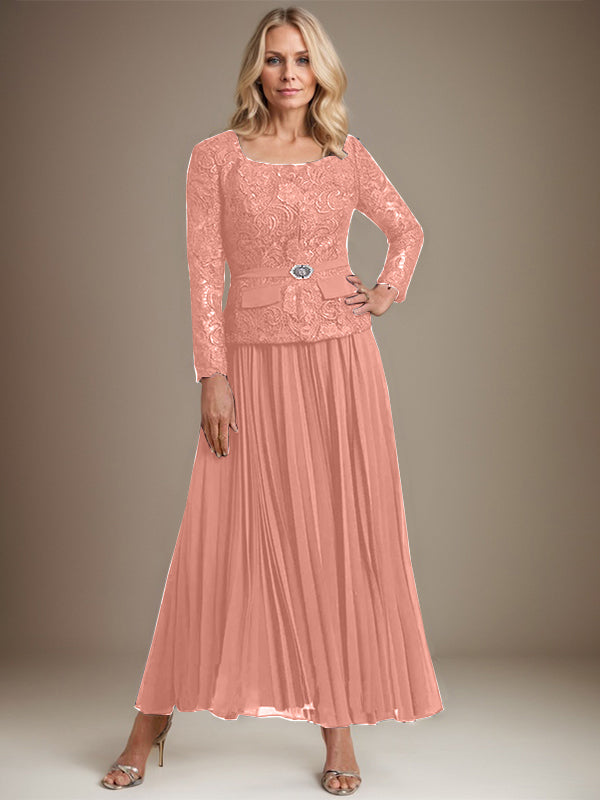 Vestido de gasa para madre de la novia con corte A, cuadrado, largo hasta los tobillos, con pliegues