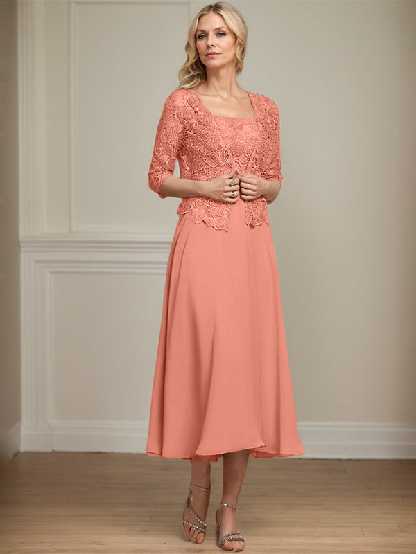 Vestido de gasa con encaje y lentejuelas para madre de la novia, corte A, largo hasta la rodilla