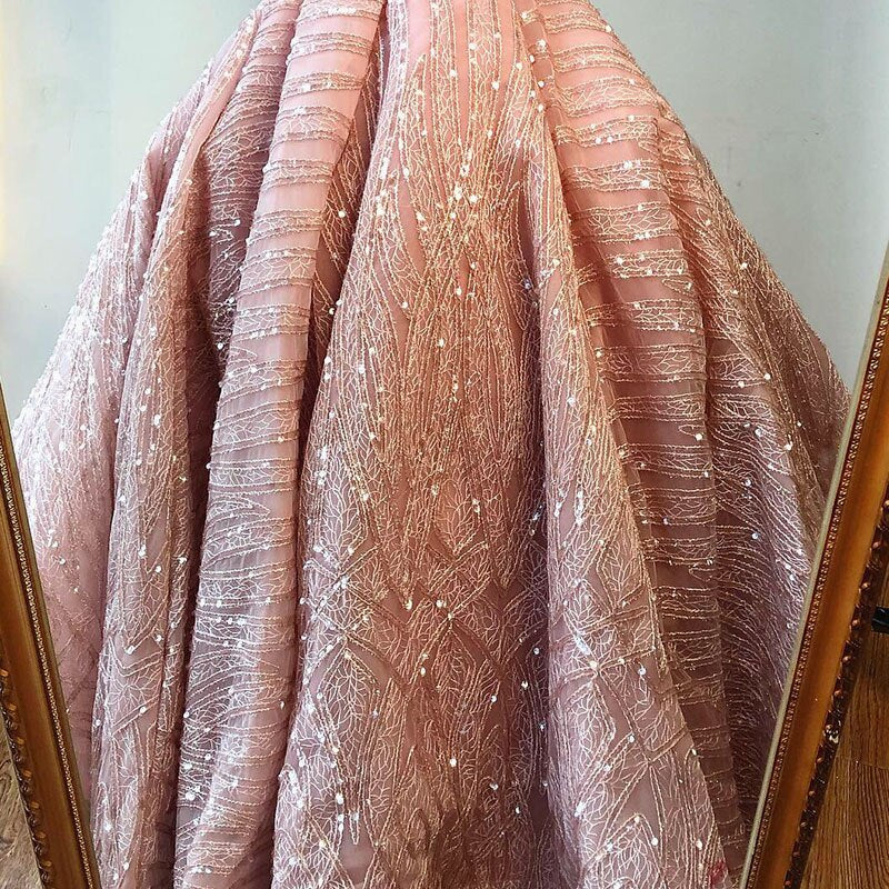 Vestidos de noche de cuello alto en azul agua clara 2025, manga corta, encaje y lentejuelas, diseño de vestidos de novia, foto real HM66981