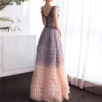 En oferta, sin devolución ni reembolso. Venta de vestidos de noche sexys de corte A sin mangas coloridos 2025 con capas de cuentas y cordones. Diseño de vestido formal LA70435 