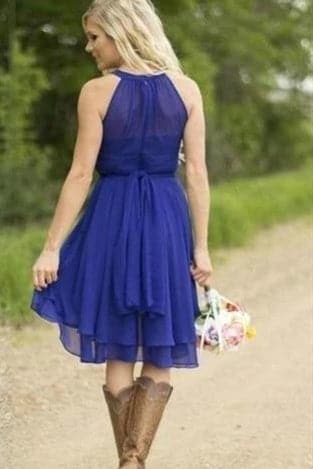 Kurzes königsblaues Chiffon-Brautjungfernkleid SCB55 