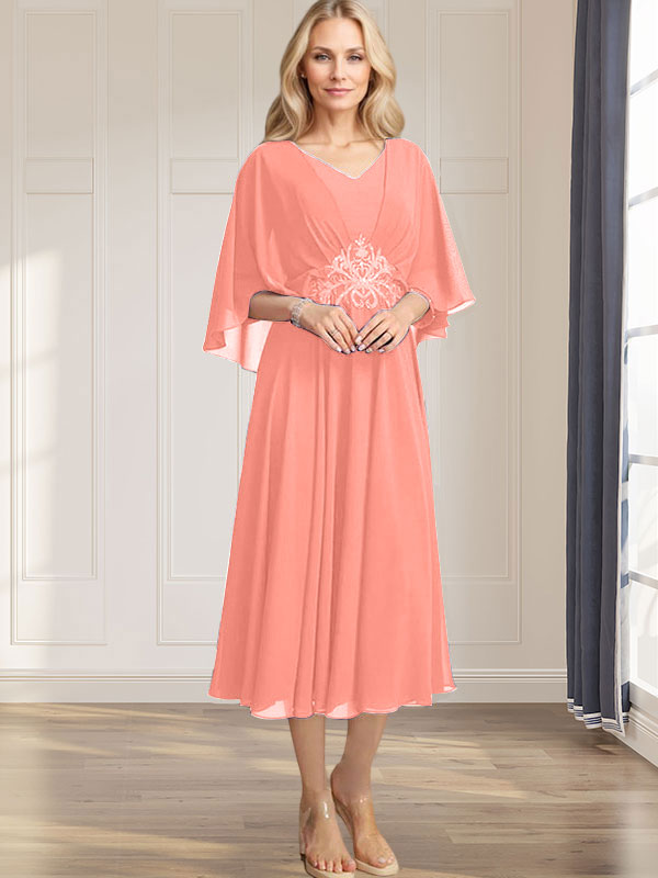 Vestido de gasa para madre de la novia con escote en V, corte A, largo hasta la rodilla, con apliques de lentejuelas plisadas y encaje con cuentas