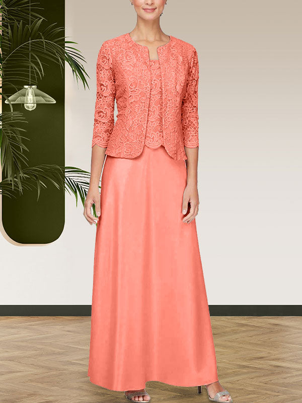 Jackenkleid aus Glitzerspitze und Satinrock mit offener Jacke