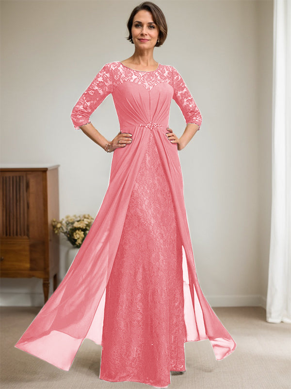 Vestido de gasa con encaje, ilusión, corte A, largo hasta el suelo, para madre de la novia, con volantes y cuentas