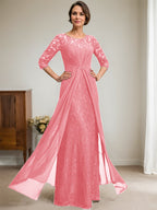 Vestido de gasa con encaje, ilusión, corte A, largo hasta el suelo, para madre de la novia, con volantes y cuentas