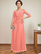 Vestido de gasa con encaje y escote en A, ilusión, largo hasta los tobillos, para madre de la novia con cuentas de diamantes de imitación
