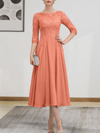 Vestido de gasa con encaje, corte A, ilusión, largo hasta la rodilla, para madre de la novia, con lentejuelas y abalorios