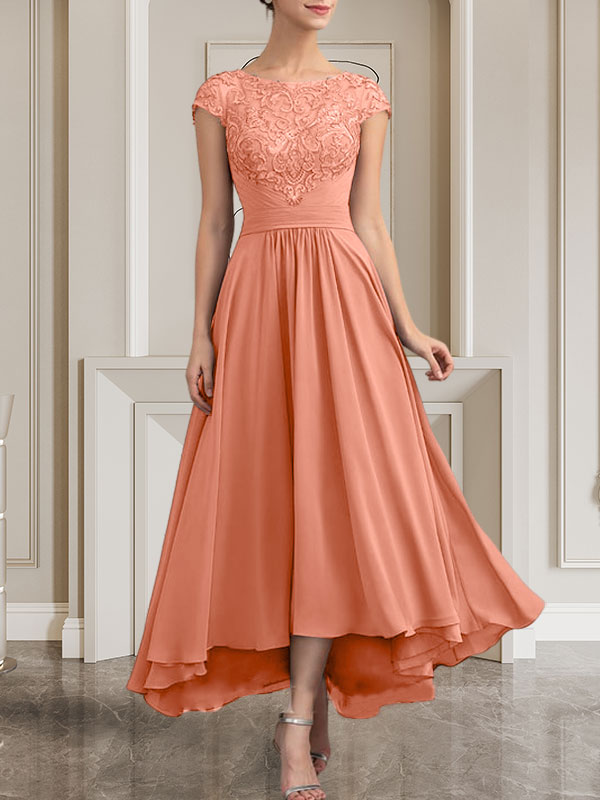 Vestido de gasa con encaje y lentejuelas para madre de la novia, corte A, largo hasta el suelo