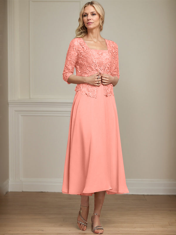 Vestido de gasa con encaje y lentejuelas para madre de la novia, corte A, largo hasta la rodilla