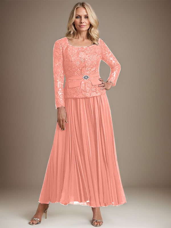 Vestido de gasa para madre de la novia con corte A, cuadrado, largo hasta los tobillos, con pliegues