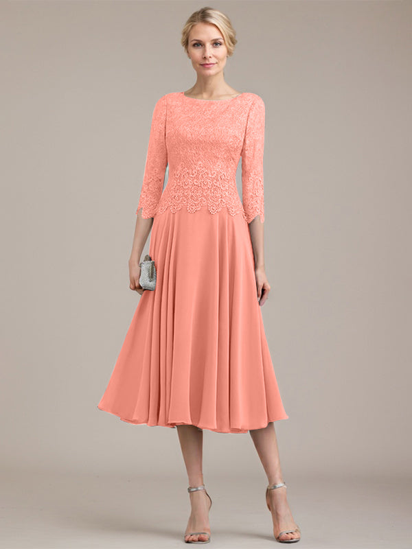 Vestido de gasa con encaje y escote redondo hasta la rodilla para madre de la novia