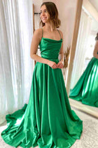 Cowl Neck Satin Formal Dress With Slit SYP122