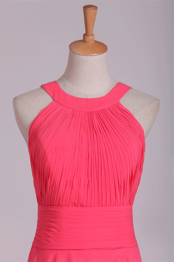 Vestido de dama de honor de gasa con cuello redondo SCB45