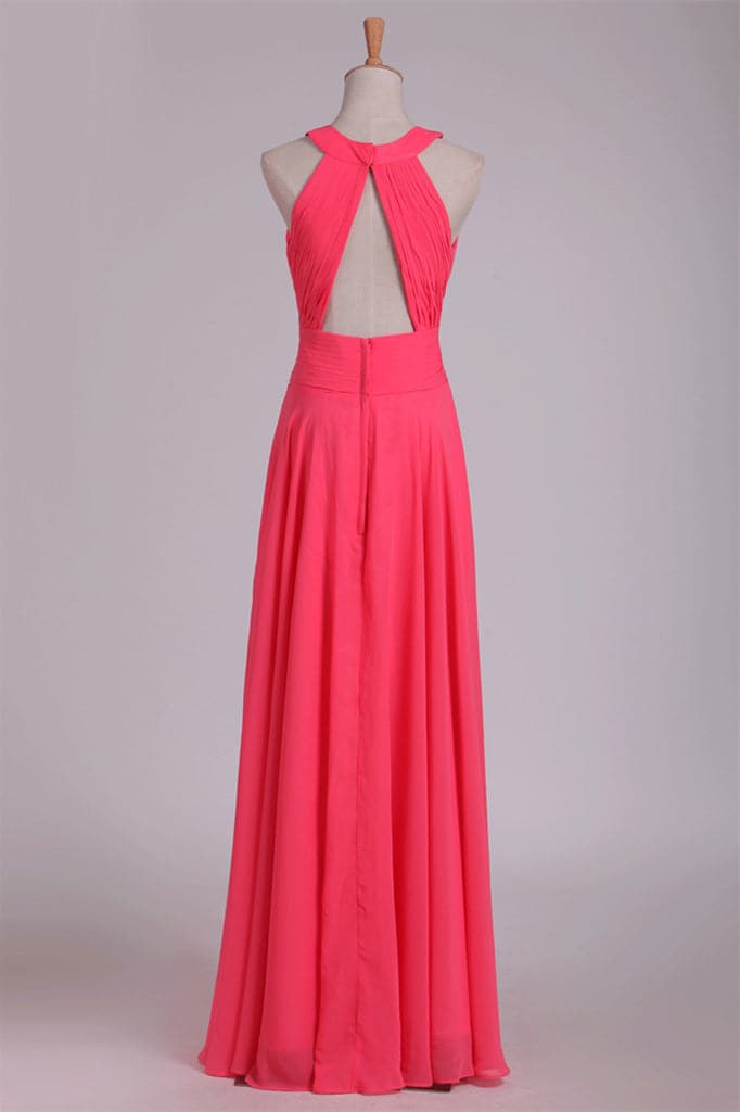 Vestido de dama de honor de gasa con cuello redondo SCB45