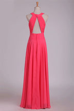 Vestido de dama de honor de gasa con cuello redondo SCB45