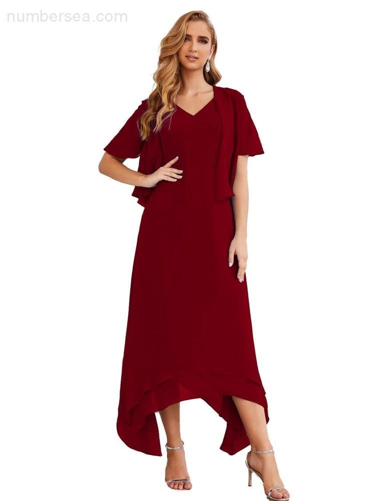 Sunnderly Chiffon Plus Size Mother of Bride Dresses with Jacket Formal Dresses for Wedding SY28073