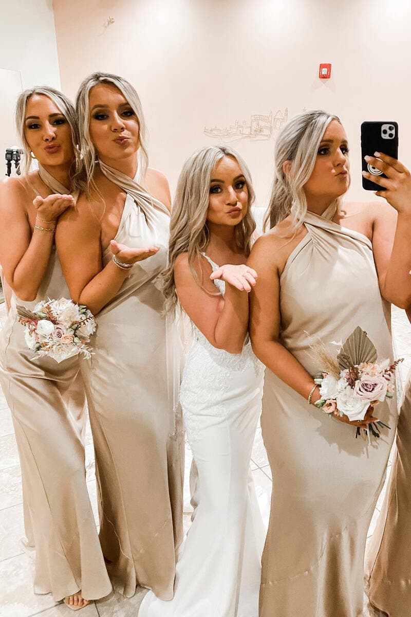 Vestido de dama de honor con escote halter cruzado SCB34