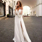 Custom Made Boho Wedding Dress Chiffon Lace Vintaging Gowns Split Side Sexy Beach Bridal Dressee Wedds Cheap Mariage-payinti