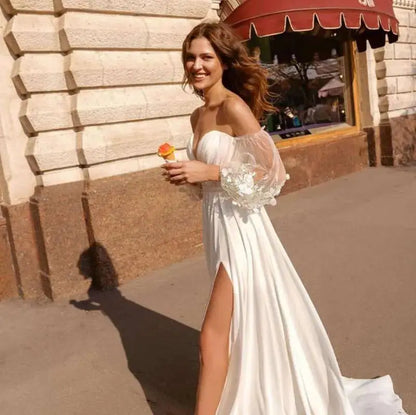 Custom Made Boho Wedding Dress Chiffon Lace Vintaging Gowns Split Side Sexy Beach Bridal Dressee Wedds Cheap Mariage-payinti