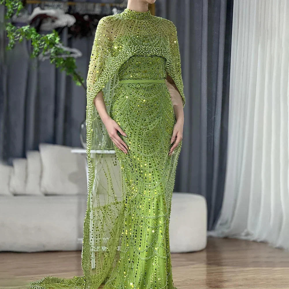 Arabia Nude Mermaid Long Cape Luxus Abendkleider Kleider 2025 Für formelle Anlässe LA72032 