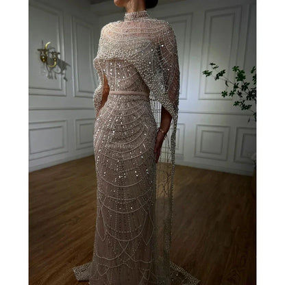 Arabia Nude Mermaid Long Cape Luxus Abendkleider Kleider 2025 Für formelle Anlässe LA72032 
