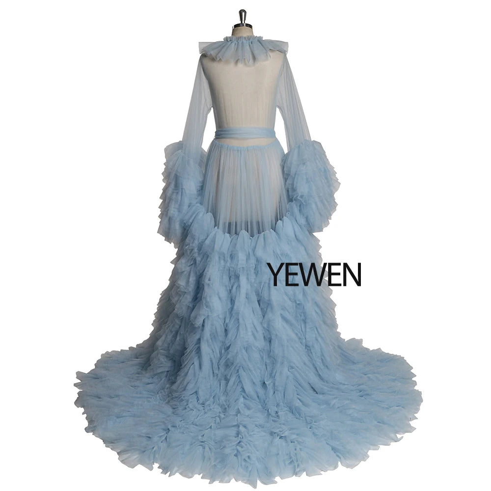 Lindo vestido de maternidad de tul para sesión de fotos, vestido de mangas largas con volantes para fotografía de embarazo, vestidos para baby shower Sunnderly 