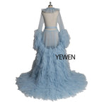 Lindo vestido de maternidad de tul para sesión de fotos, vestido de mangas largas con volantes para fotografía de embarazo, vestidos para baby shower Sunnderly 