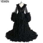 Lindo vestido de maternidad de tul para sesión de fotos, vestido de mangas largas con volantes para fotografía de embarazo, vestidos para baby shower Sunnderly 