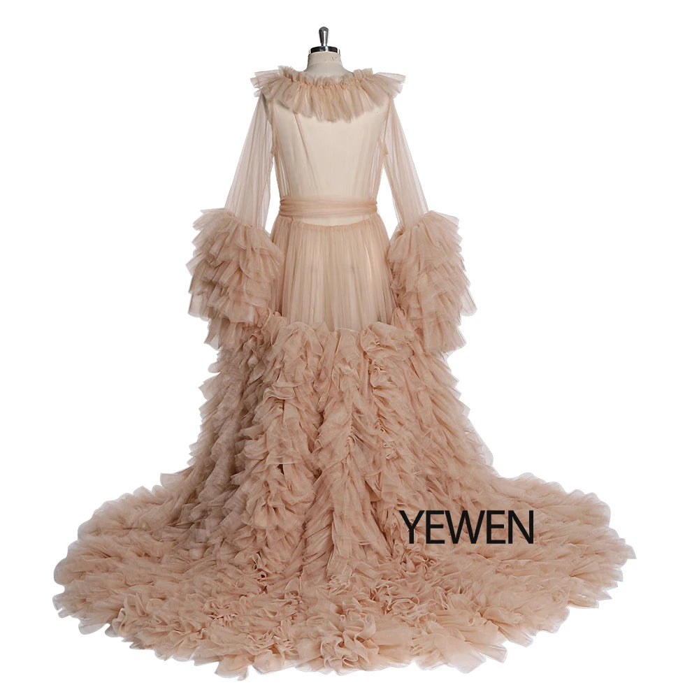 Lindo vestido de maternidad de tul para sesión de fotos, vestido de mangas largas con volantes para fotografía de embarazo, vestidos para baby shower Sunnderly 