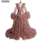 Lindo vestido de maternidad de tul para sesión de fotos, vestido de mangas largas con volantes para fotografía de embarazo, vestidos para baby shower Sunnderly 