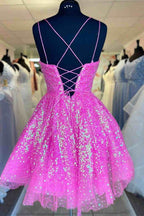 Lindo vestido de fiesta con lentejuelas rosa intenso SYH24