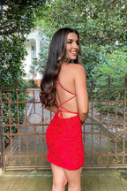 Hermosos vestidos de fiesta ajustados con escote en forma de corazón de encaje rojo sin espalda PD501