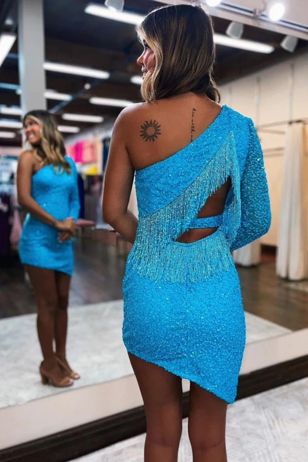 Lindos vestidos de fiesta rosas con lentejuelas y un solo hombro PD567