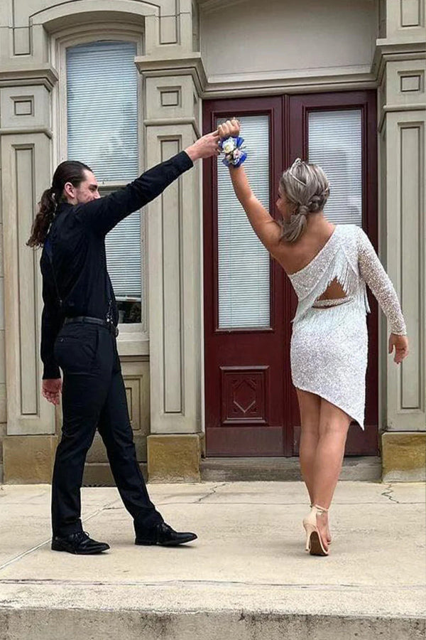 Lindos vestidos de fiesta rosas con lentejuelas y un solo hombro PD567